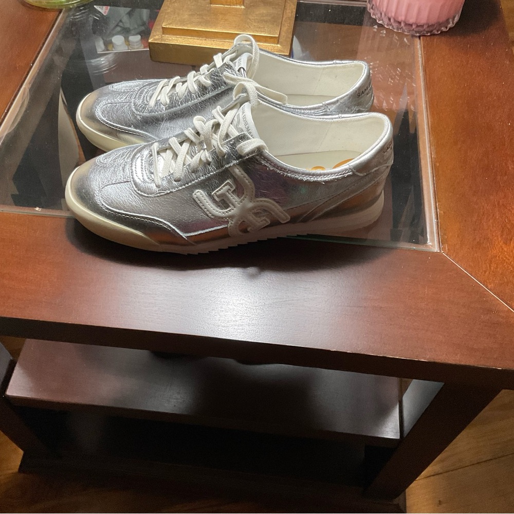 Silver Sneakers with White Accents